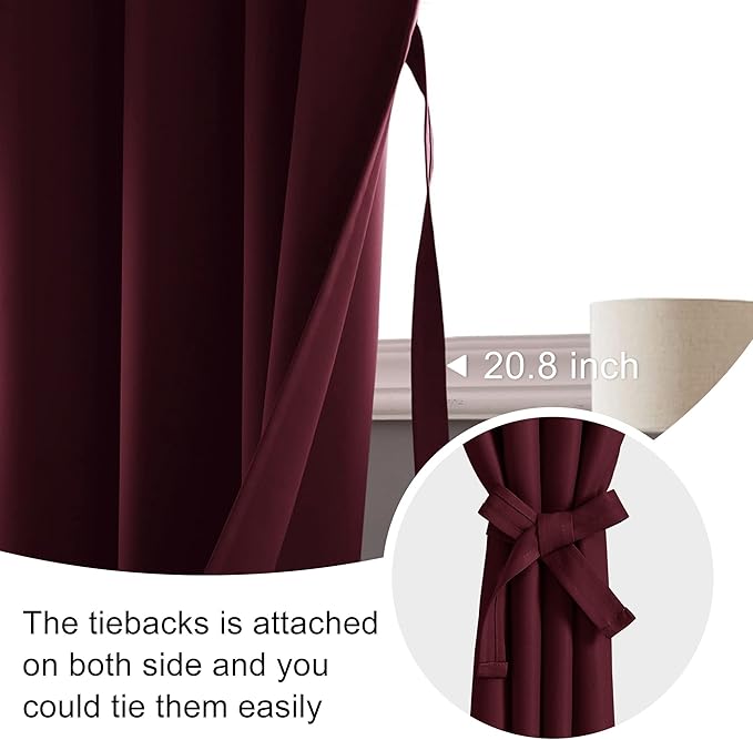 JIUZHEN Short Blackout Curtains for Small Window - 36inches Long Cafe Room Darkening Privacy Energy Saving Half Window Curtains Tiers for Bathroom, W 42 x L 36, Set of 2 Panels with Tiebacks, Burgundy