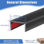 Rubber Edge Trim, Self-Adhesive U Channel Edge Protector for Plywood, Cabinet, 1" Wood Edge Banding, Flexible Furniture Repair, EPDM Material, Fit 1"(25mm), Length 20Ft, Black Color