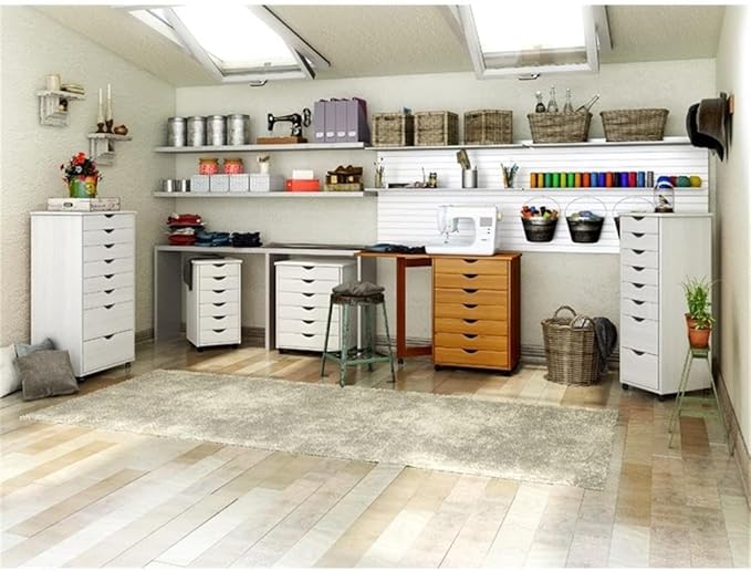 Pemberly Row Modern Solid Wood 6+2 Drawers Roll Utility Cart in White