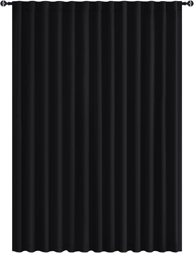 Hiasan Patio Sliding Room Divider Door Curtains - Extra Wide Privacy Room Thermal Insulated Blackout Curtain with Back Tab & Rod Pocket for Bedroom Partition(100 x 108 Inches, Black)