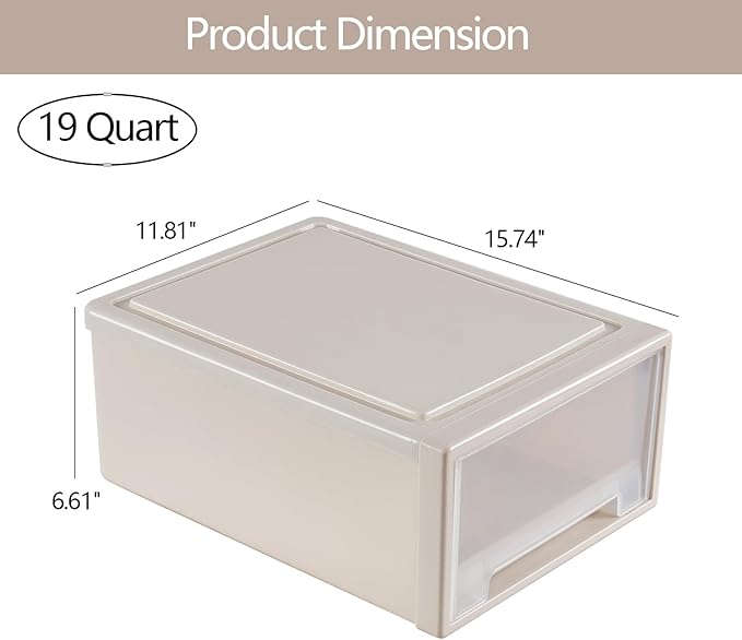 4-Pack 19 Quart Stacking Drawer, Clear Storage Closet Organizer, Yellow Frame, Stackable Modular Plastic Drawers for Clothes, Accessories, Craft Supplies, Shoes or Linens