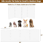 Modern Frame Clear Acrylic Freestanding Pet Gate - 24" High Extra-Wide Folding 4-Panel Dog Barrier for Doorways, Stairs & Large Openings, Indoor Fence for Dogs, Puppies & Cats