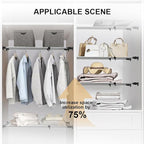 Hershii Expandable Closet Tension Shelf Rod Adjustable Metal Storage Rack Cabinet Organizer DIY Divider Separator Shelves for Wardrobe Cupboard Kitchen Bathroom, Black, 39.76-60.03inches