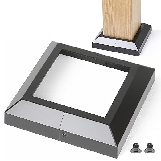 5.5"x5.5"（Actual: 5.5"x5.5"） Deck Post Base Cover Decorative Post Base Trim Skirt Black Aluminum 4Pack