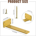 6 PCS Gold Steel Heavy Duty Brackets Without Lip, 8 Inch Supports DIY for Shelves Bracket with 5mm Thick, Industrial Modern Floating Shelf Support for Wall Mount Shelves