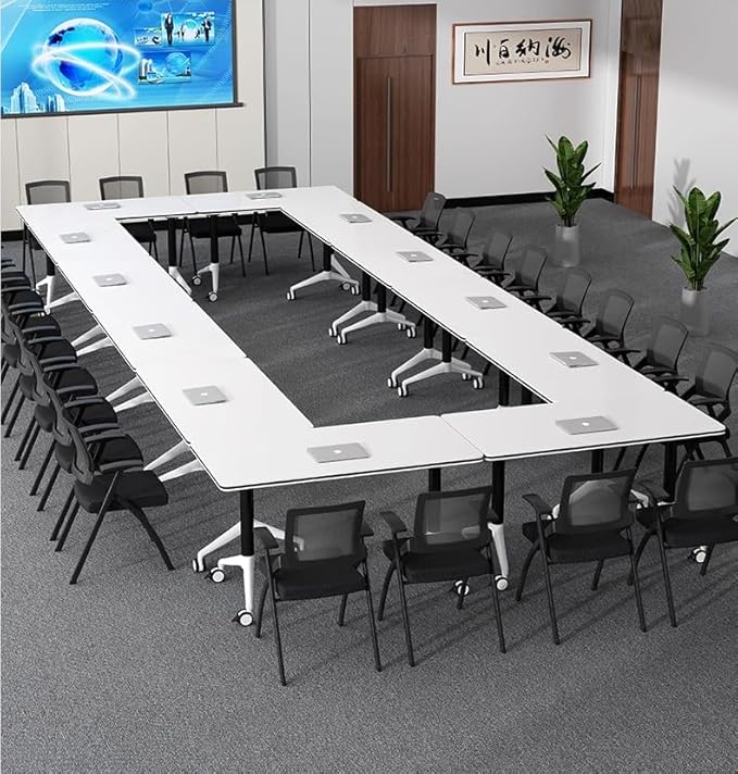 Conference Table Foldable Meeting Tables, Mobile Training Table with Wheels, Flip Top Rolling Seminar Meeting Table for Office,Meeting Room,classr (White, 55.1×23.6×29.5in)