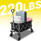 Collapsible Foldable Extended Wagon, Weight Capacity 220 LBS, Heavy Duty Large Wheeled Utility Cart, Folding Grocery Shopping Cart for Camping, Grocery, Garden - Capacity Portable Outdoor Cart