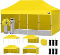 Eurmax USA 10'x20' Pop-up Canopy Tent Commercial Instant Canopies with 4 Removable Zipper End Side Walls and Roller Bag, Bonus 6 SandBags(Yellow)