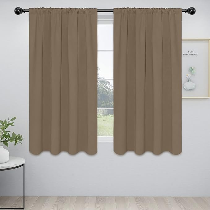 Easy-Going Rod Pocket Blackout Curtains for Bedroom, Room Darkening Window Curtains for Living Room, Thermal Insulated Noise Reduction Solid Window Drapes, 2 Panels(52x63 in, Camel)