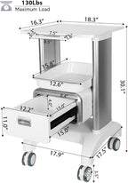 Medical Trolley Cart Mobile Ultrasound Cart 130 LBS Load Professional Portable Storage Drawer with 4 Silent Wheels Tray for Hospital Dental Clinic Beauty Salon Office Bedroom