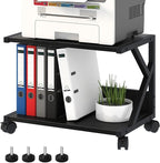 aboxoo Desktop Printer Stand with 2 Tier Wood Storage Shelves,Under Desk Printer Table,Multi-Purpose Home Office Desk Organizer for Fax Machine, Scanner (Black)
