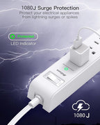 2 Pack Power Strip, 15FT Long Extension Cord, Surge Protector with 6 Outlets and 4 USB Charging Ports(2 USB C), Flat Plug Overload Protection, Wall Mount for Home Office Dorm College