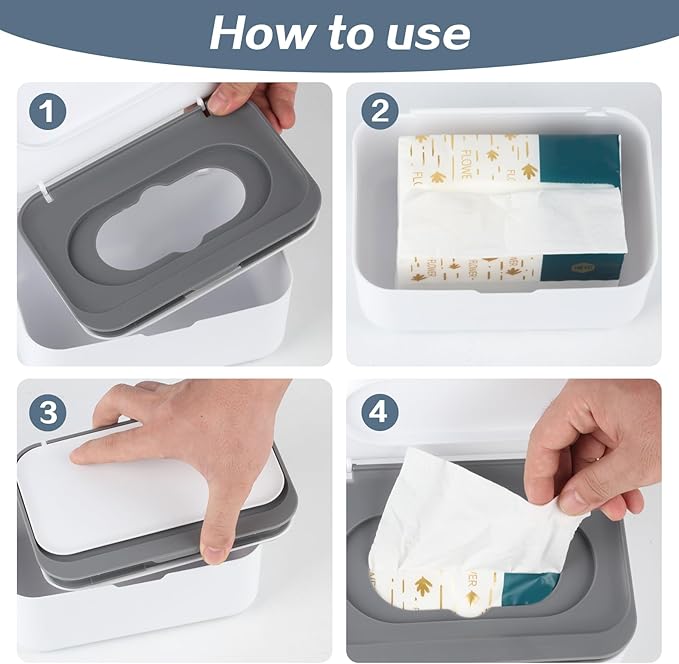 Baby Wipes Dispenser, Wipe Holder for Baby & Adult, Keeps Wet Tissue Fresh,Easy Pull Wipes Pouch Case (1, Gray)