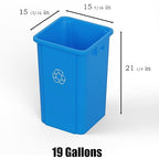 19 Gallon Blue Square Commercial Trash Garbage Can | Outdoor Office Restaurant School Kitchen