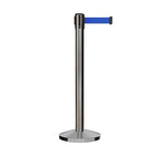 Crowd Control Warehouse CCW Series RBB-150 - Set of 2 Stanchion Retractable Belt Barriers - 16 Foot, Blue Belt with Satin Stainless Steel Post - Easy Assembly