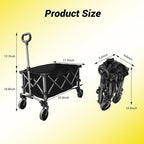 Collapsible Foldable Extended Wagon, Weight Capacity 220 LBS, Heavy Duty Large Wheeled Utility Cart, Folding Grocery Shopping Cart for Camping, Grocery, Garden - Capacity Portable Outdoor Cart