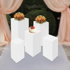 5Pcs White Square Display Pedestal Stands Iron Metal Display Rack, Dessert Table Cube Display Pillars Stand Set with Stable Base for Wedding Party Buffet Bakery Artwork