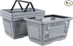 4 Pcs 28 L Durable Plastic Shopping Basket with Handle, Portable Shopping Basket for Supermarket Retail Store, 18.70" x 12.60" x 10.24", Gray