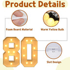 imprsv 3FT Light Up Numbers, Marquee Numbers 80th Birthday Decorations for Women Men, Large Light Up 80 Birthday Women Foam Board Anniversary Party Decorations Arch Kit (DIY)