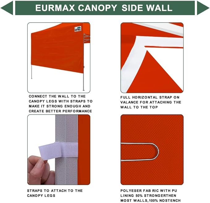 Eurmax USA 10ft Instant Canopy SunWall Canopy Tent Sidewall for Pop Up Canopy Tent,1 Pack Removable Sidewall Only(Orange)