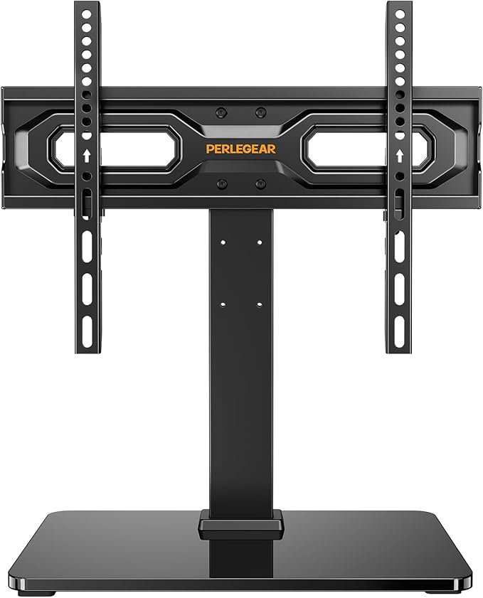 Perlegear Tabletop TV Stand, Universal TV Stand for 23–60 Inch LCD/LED/OLED TVs, Height-Adjustable TV Mount Stand with Tempered Glass Base & Cable Management, VESA 400x400mm, PGTVS02 ﻿