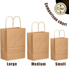 qiqee 100-Packs Brown Paper Gift Bags with Handles Bulk Assorted Sizes(33pcs Large 13", 33pcs Medium 11", 34pcs Small 8")