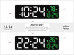Large LED Digital Wall Clock with Date, Temperature, Auto-Brightness, Auto-DST | Big Digital Clock for Bedroom, Desk, Classroom, Living Room, Kitchen, Office, Gym, Farmhouse, Xmas Gift for Seniors
