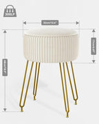 IBUYKE Velvet Storage Footrest Stool Ottoman, Makeup Vanity Stool Side Table with Golden Steel Legs Removable Cover, Coffee Table Top Cover, Creamy-White LG-20M