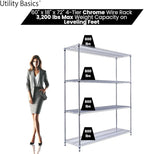 NSF Commercial 4-Tier Wire Shelving with Wheels, 60"x18"x72" Heavy Duty Metal Shelves 3200 lbs Max Capacity, Chrome Storage Rack for Garage Kitchen Pantry Warehouse