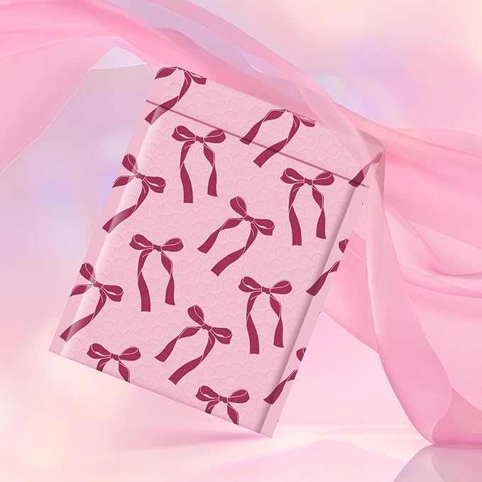 Fuxury Bubble Mailers 6x10 100 Pack, Pink Bows Cute Design Bubble Envelopes Usable Size 6x9",Strong Adhesion Pattern Padded Shipping Envelopes Thick Mailer for Mailing Jewelry, Makeup,Small items