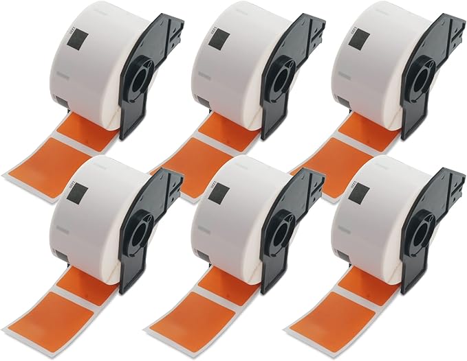 BETCKEY - White Food Labels Replacement for Brother DK-1220 (1.5 in x 1.8 in), Compatible with Brother QL Label Printers [6 Rolls/3720 Labels, Orange]