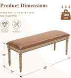 46'' French Country Entryway Bench Wooden Faux Leather Upholstered Seat Dinng Bench with Nailhead Trim for Hallway End of Bed, Brown