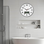 AKCISOT Wall Clock 12 Inch, Non-Ticking Silent Battery Operated Analog with LCD Display for Perpetual Calendar and Temperature, Ideal Modern Decor for Home, Bedroom, Kitchen, Office (Black)