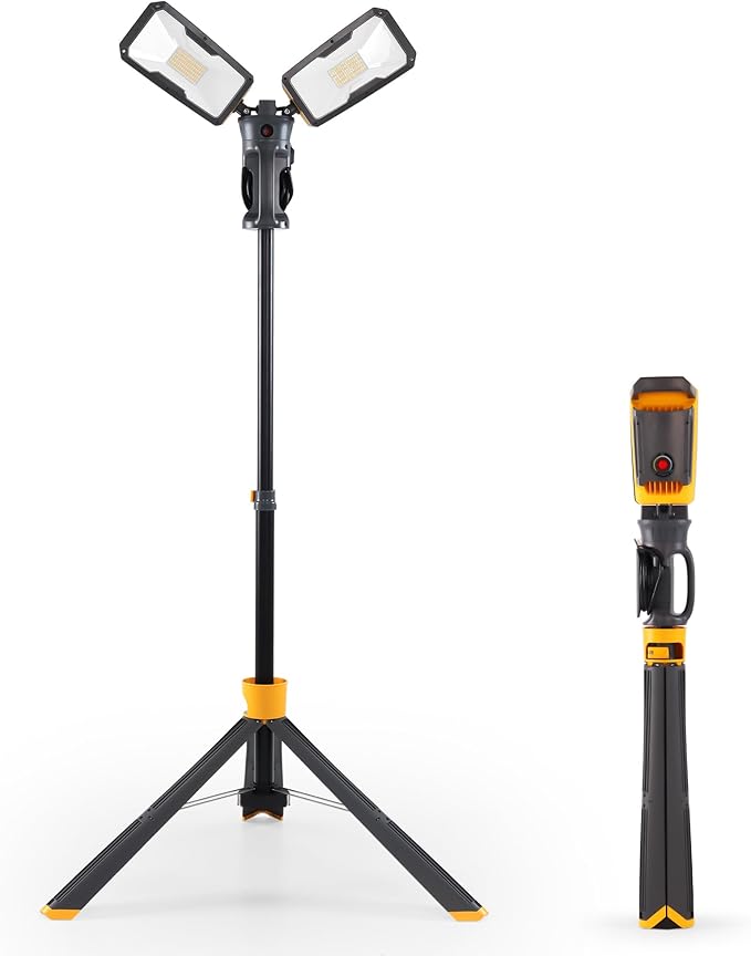 LUTEC 【Upgraded】 6290Max 11000 Lumen 92W Dimmable LED Work Light with Telescoping Tripod, Adjustable Color Temperature Dual-Head Work Light with Stand and 8 Ft 3-Prong Power Cord