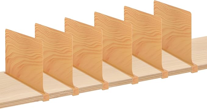 6 Pack Shelf Dividers for Closet Organization Vertical Purse Organizer for Closet Perfect for Sweater, Shirts, Handbags in Bedroom and Kitchen, Adjustable Acrylic Bookshelf for Organization (Natural)