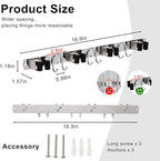 Mop Broom Holder Wall Mount, Silver Stainless Steel Tool Storage Organizer for Kitchen Garden Garage Laundry Room Bathroom and RV with 4 Slots 6 Hooks
