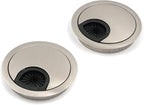 Quluxe Cable Hole Cover, 2-3/8" Zinc Alloy Desk Grommet for Wire Organizer- Brushed Silver (Pack of 2)
