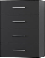 4 Drawer Short Tower Closet Unit, Modular Closet System, Wood Closet System Organizer with Storage for Walk In Closets, Clothing Rack Closet for Hanging Clothes, Bedroom, Black, 31.5"W