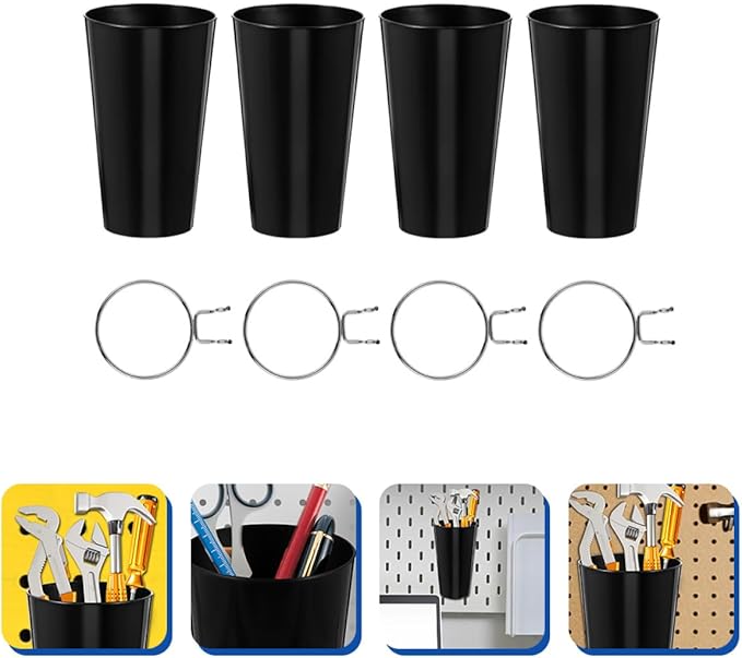 4 Sets Pegboard Hooks and 8Cm Round Pegboard Cups Organizer with 500Ml Capacity for Craft Room and Workshop Storage