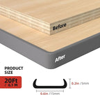 U-Shape Edge Banding, 0.6 inch x 20ft Edge TPE Self Adhesive Veneer Edging Trim Flexible Edge Protector, Strip for Countertop Cabinets Table Restoration Shelves, Grey