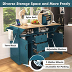 Kitchen Island with 2 Drop Leaf, Home Cart Island on Wheels Foldable Dining Table with Power Outlets,3 Drawers,Storage Cabinet, Tower Rack(Green)