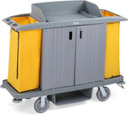 266LBS Premium Hotel & Housekeeping Cart with Door on Wheels, Multifunctional Commercial Cleaning Cart with Large Capacity Vingyl Bags, Comfor Grip Handles and Easy Move Casters, Gray
