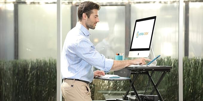 VERSADESK® PowerPro™ 36” x 24” Standing Desk Converter | 7.75” - 23.5” Electric Height Adjustable Sit to Stand Desk Riser w/Keyboard Tray & USB Hub - Ergonomic Workstation for Home & Office, Black