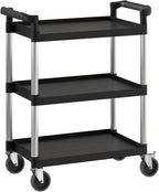 Black Utility/Bussing Cart with Three Shelves - 32" x 16"