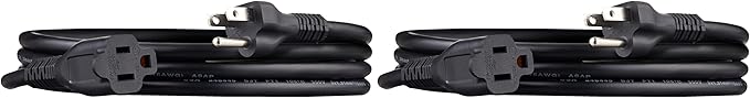 Amazon Basics Extension Cord, 13 Amps, 125V, 6 Foot, Black - Pack of 2
