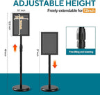USCNC Sign Holder Stand 8.5x11 inch - Adjustable Floor Standing Sign Holder -Snap open frame,360° Rotation for Malls,Schools,Restaurants (Black 1 Pack)