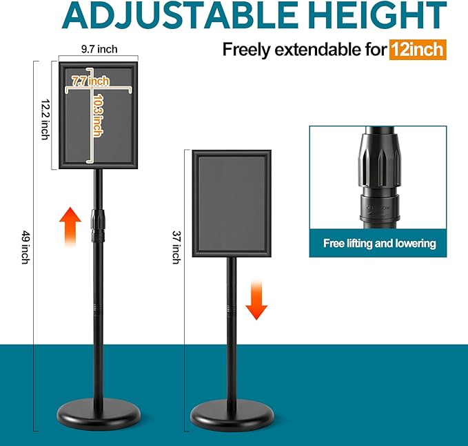 USCNC Sign Holder Stand 8.5x11 inch - Adjustable Floor Standing Sign Holder -Snap open frame,360° Rotation for Malls,Schools,Restaurants (Black 2 Pack)