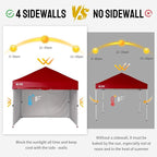 CROWN SHADES 10X10 Comercial Instant Canopy Pop Up Tent with Center Lock, 300D Fabric, 4 Sidewalls, Sto'N Go Bag, Red