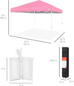 Best Choice Products 10x10ft 1-Person Setup Pop Up Canopy Tent Instant Portable Shelter w/ 1-Button Push, Case, 4 Weight Bags - Pink/White