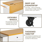 COCO DESIGN 60" Rolling Kitchen Cart with Power Strip & Drop Leaf, Thick Countertop, Large Storage Cabinet & Drawers, Mobile Island with Locking Wheels, Towel Rack and Spice Rack for Kitchen, White